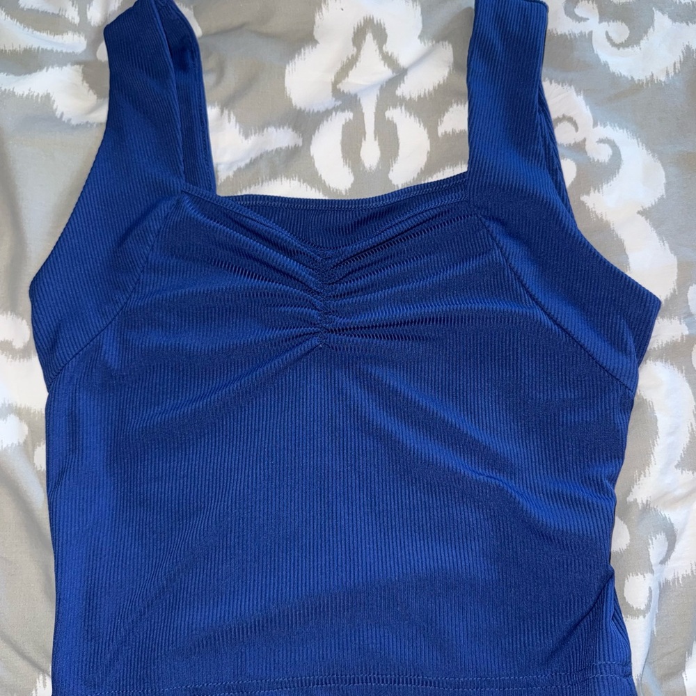 Blue Ruched Sleeveless Tank Top